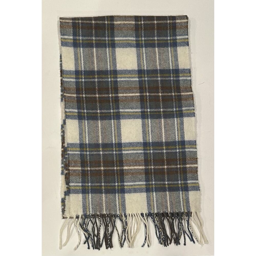 Ness Happy Scarf 100% Lambswool Grey Tartan Checked Made Scotland Long Fringed